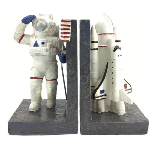 Decorative Bookends Astronaut Space Rocket Ship Book Ends Stoppers Holders - Picture 1 of 4